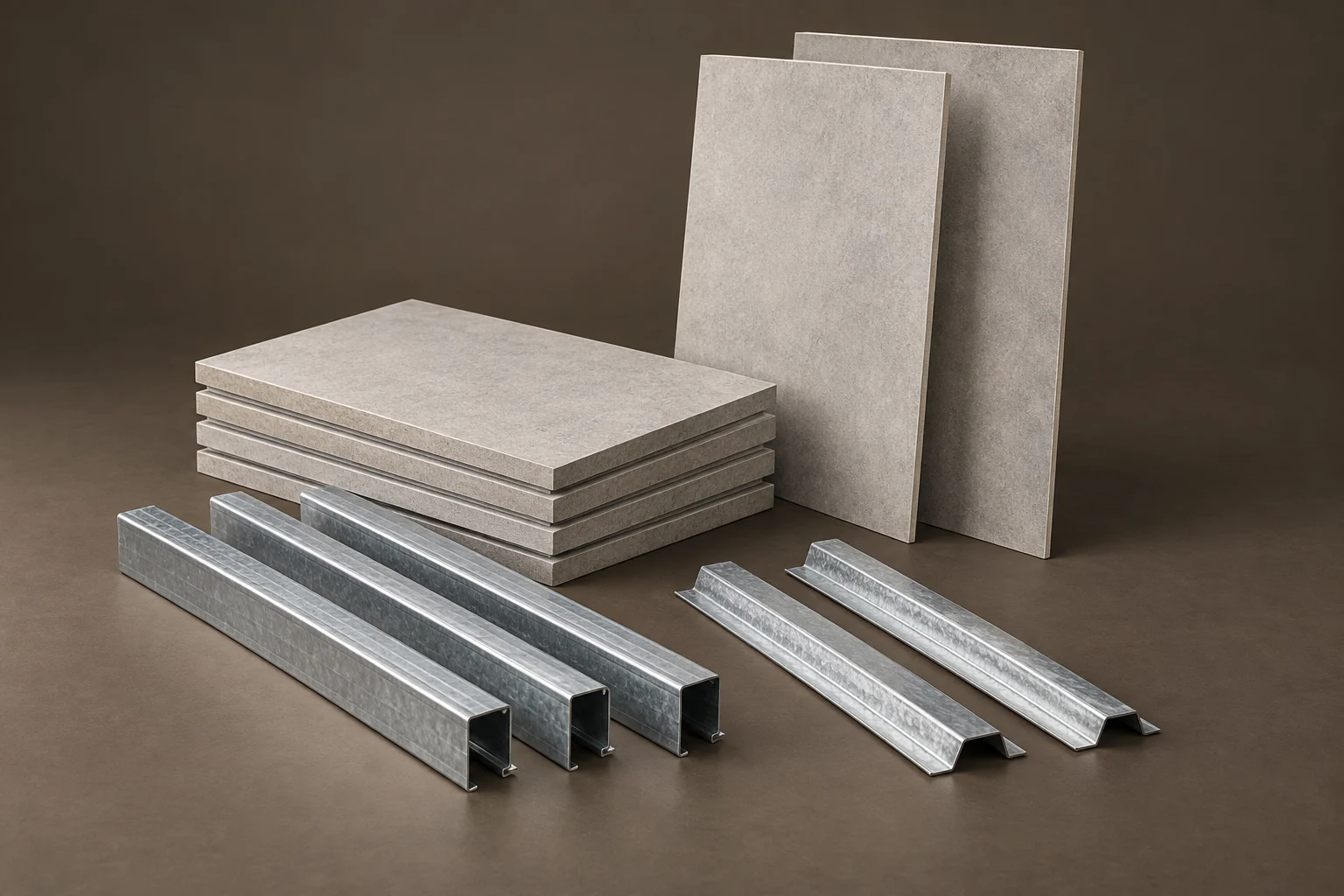 Fibre cement sheets with galvanized steel studs and furring channels