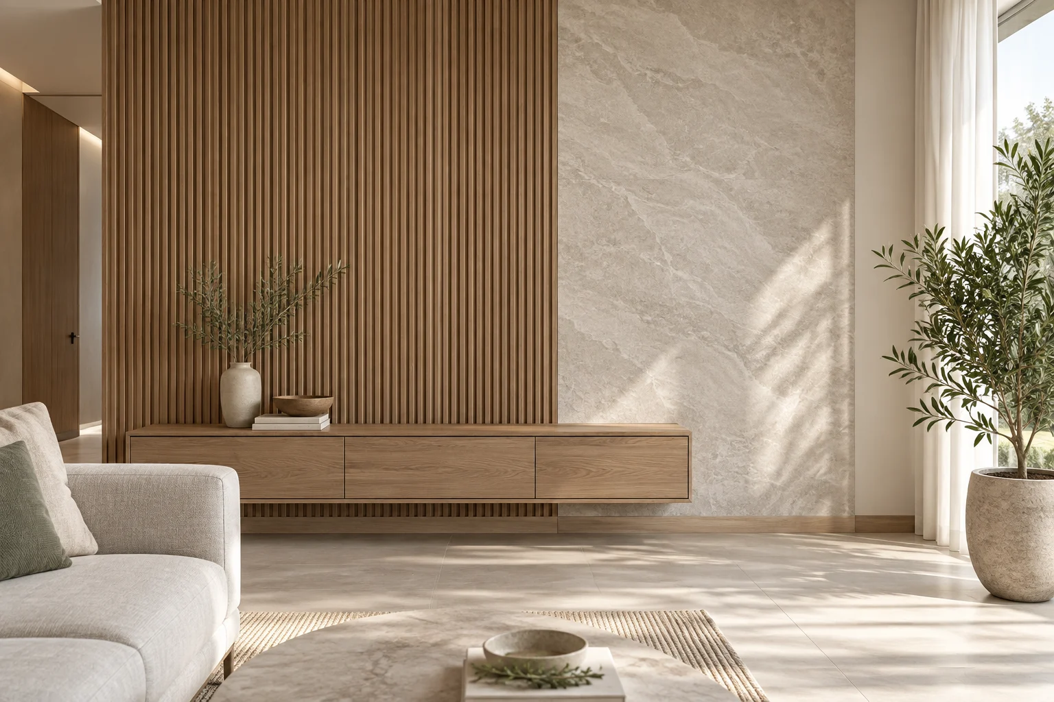 Interior design decorative material: Feature walls & living spaces